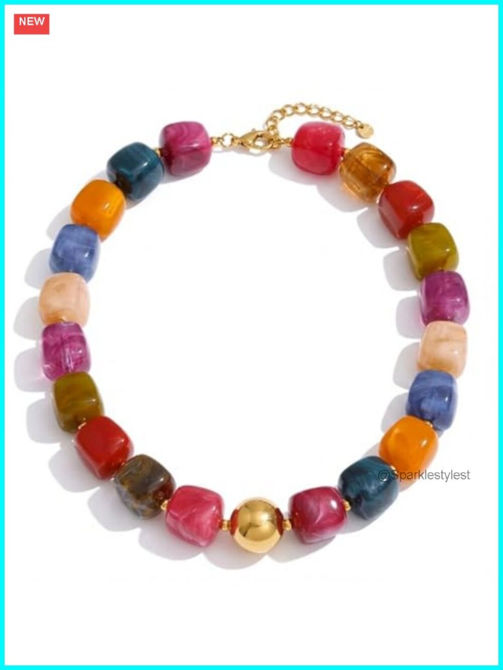 Chunky Acrylic Beaded Necklace Gold-Tone Accent Adjustable Choker